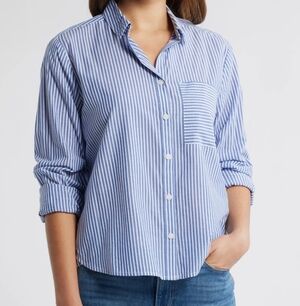 Beach Lunch Lounge Candy Stripe Cotton Blend Button-Up Shirt